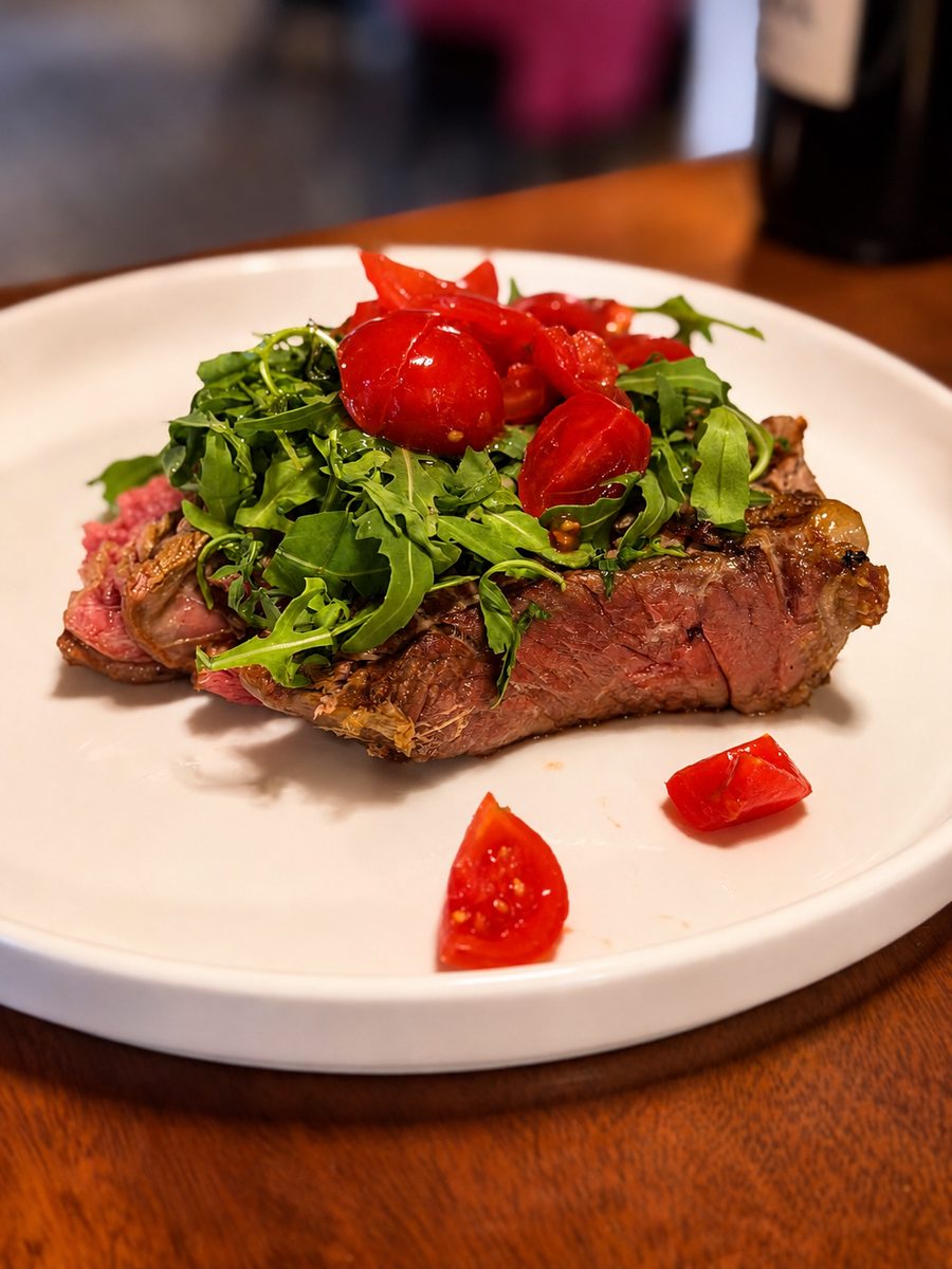 Tagliata di manzo con rucola e pomodorini