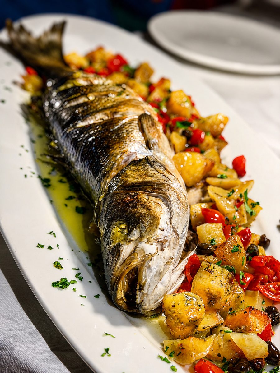 Pesce arrosto con contorni aromatici